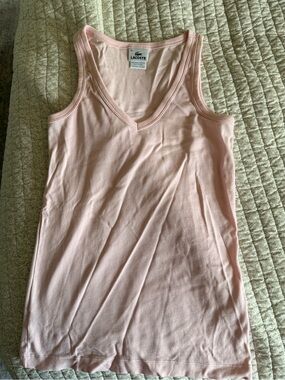 Lacoste Light Pink V-Neck Cotton Tank Top
